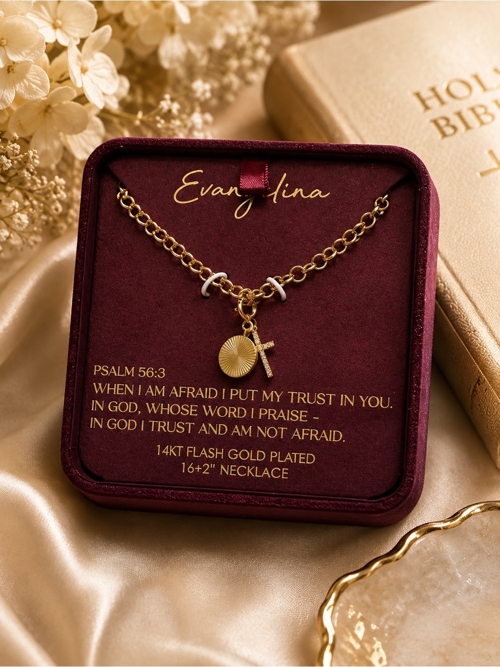 Evangelina 14KT Gold Plated Bible Verse Pendant Necklace - NWT
